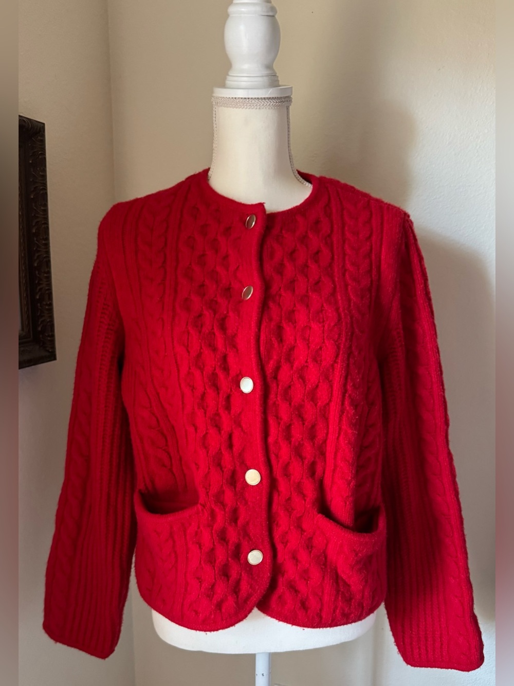Abercrombie & Fitch Red Cable-Knit Button-Front Women's Cardigan Sweater Sz L
